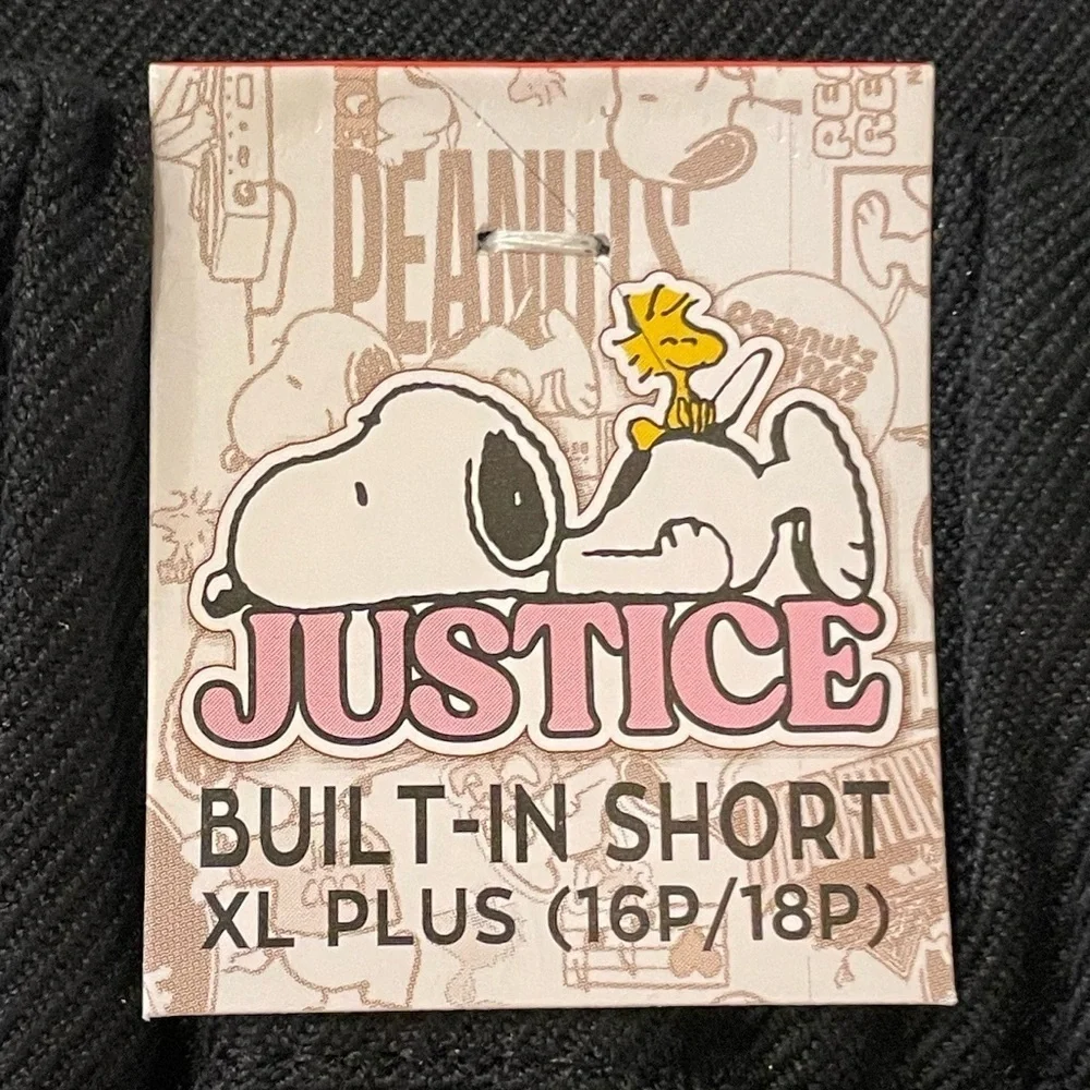 Justice Snoopy patch black pleated skort size girls XL Plus NWT